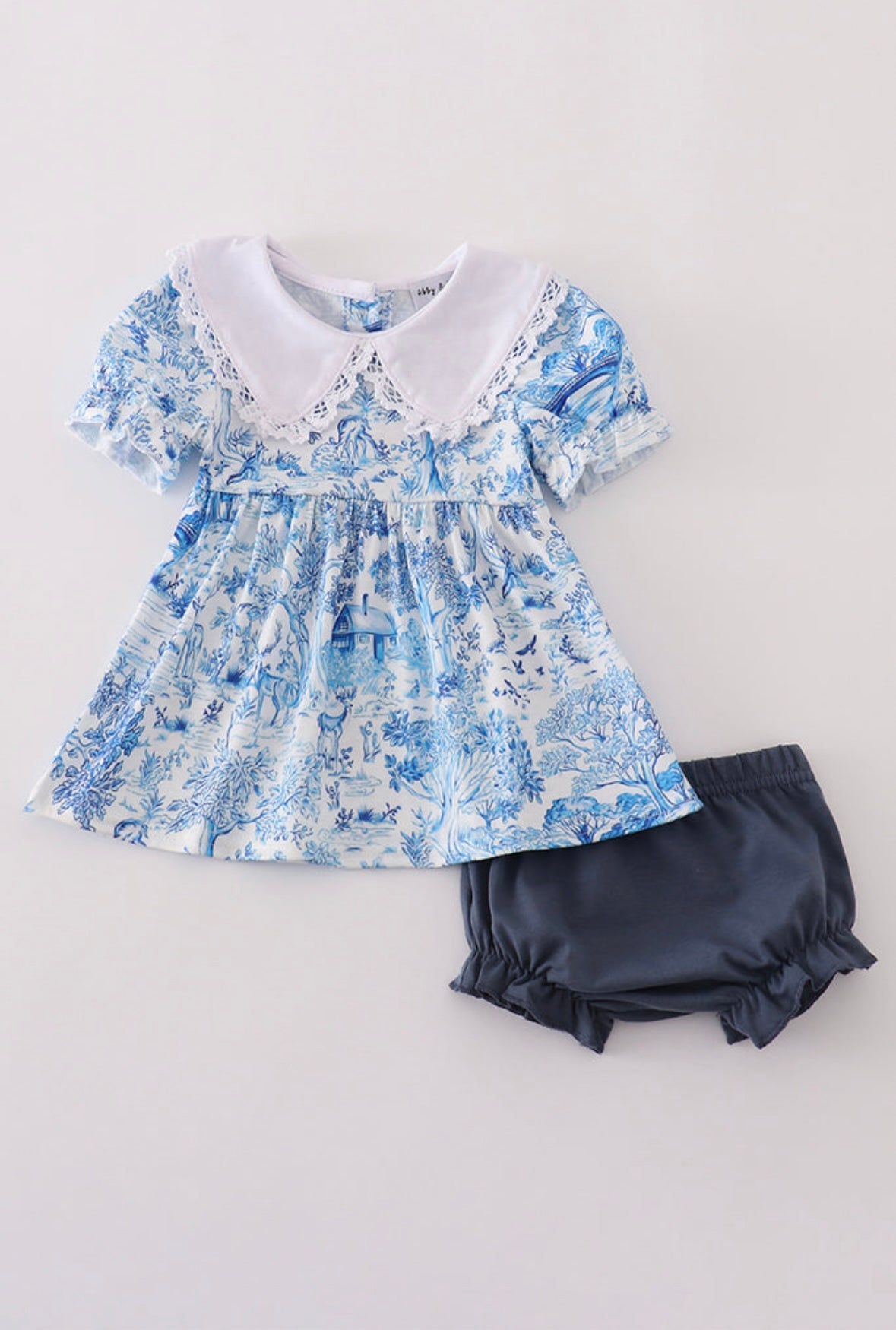 Blue Willow Toile Print Bloomer Set