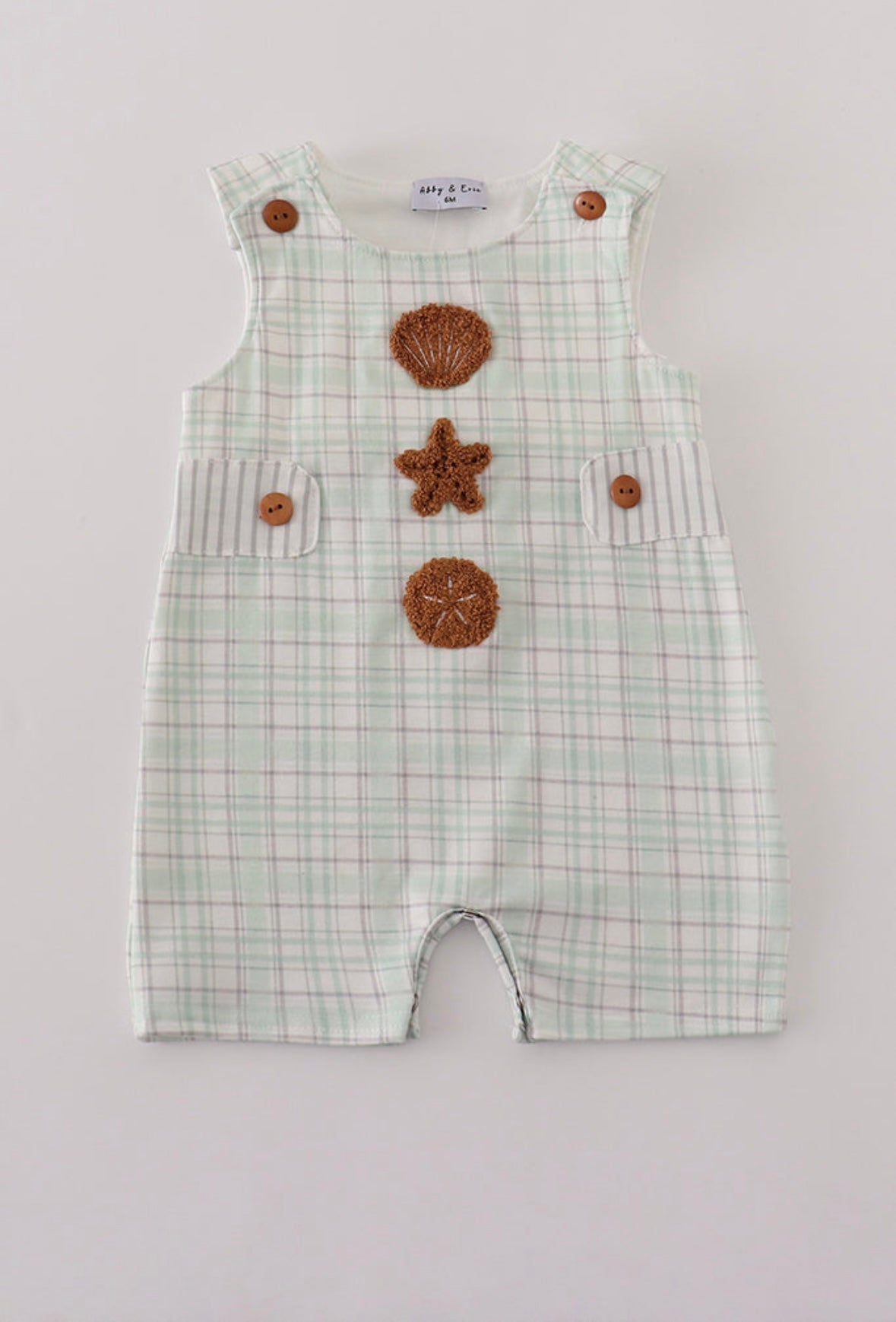 Green Plaid sea shell starfish French knot jonjon